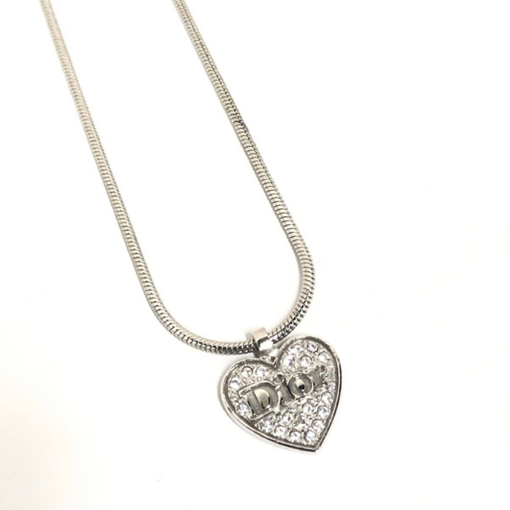 Christian Dior logo heart crystal necklace